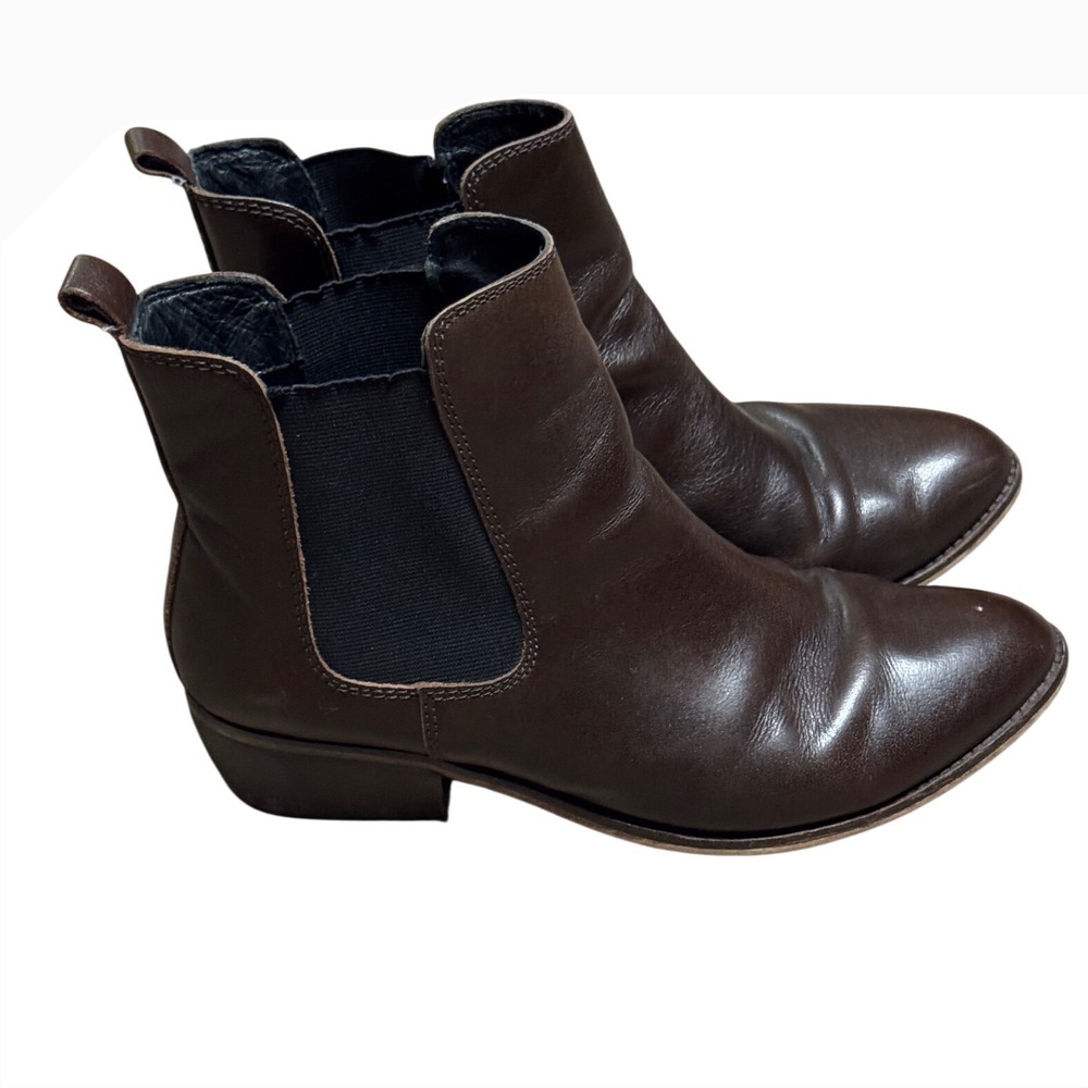 Jo Mercer Womens Brown Leather Chelsea Ankle Boots Almond Toe Low Block Heel